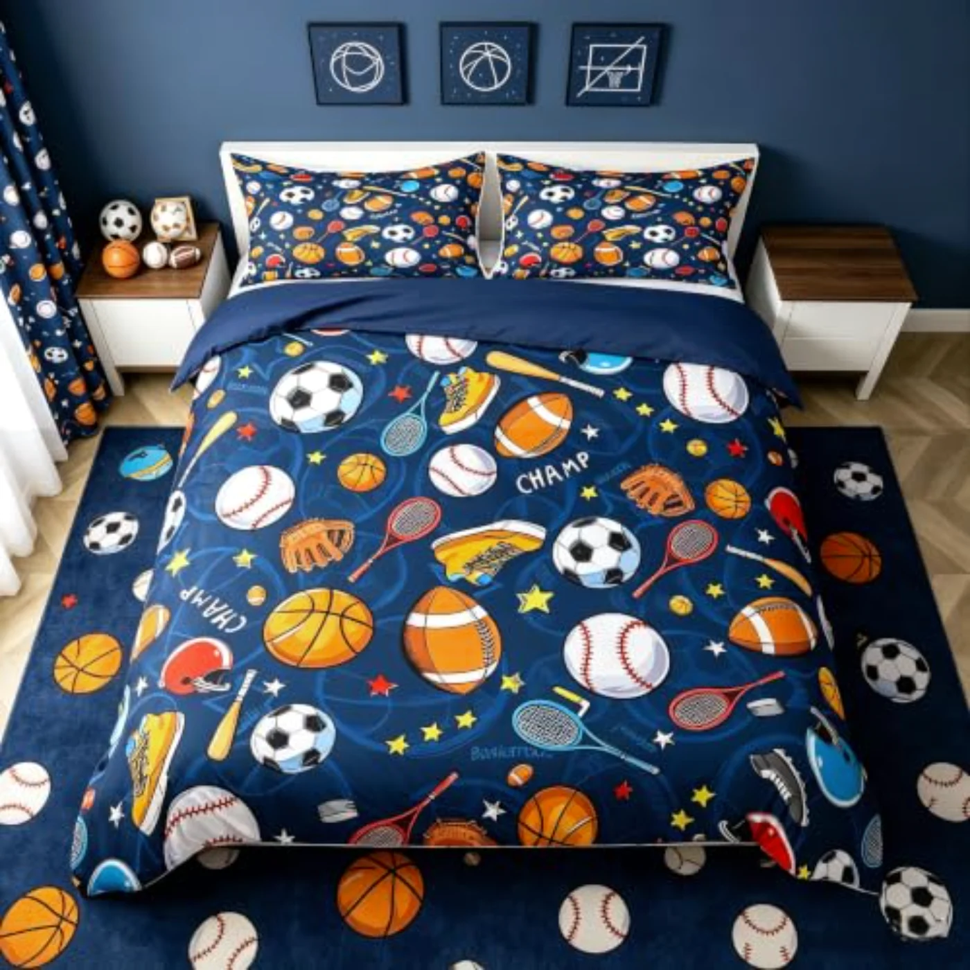 Football Basketball Baseball Rugby Boys Duvet Cover, Full