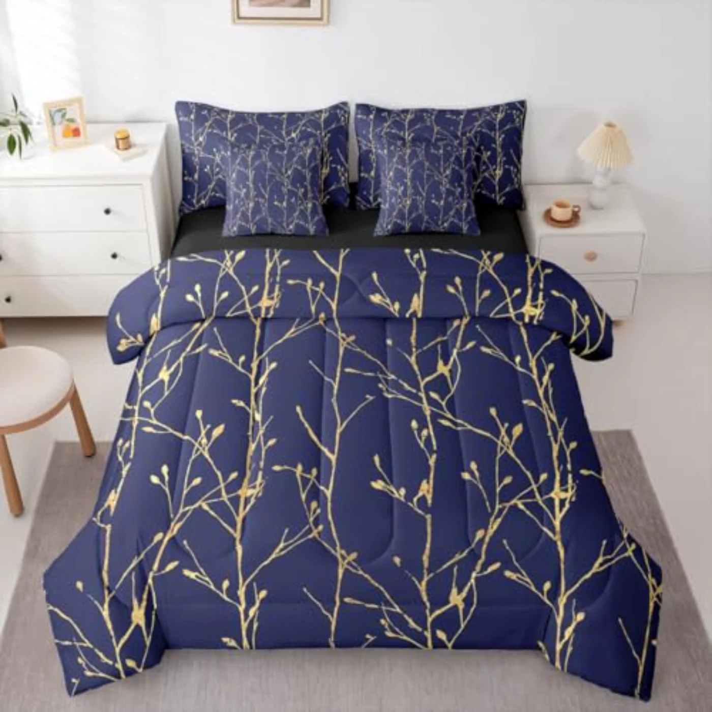 Golden Foil Branch Comforter Set, Full