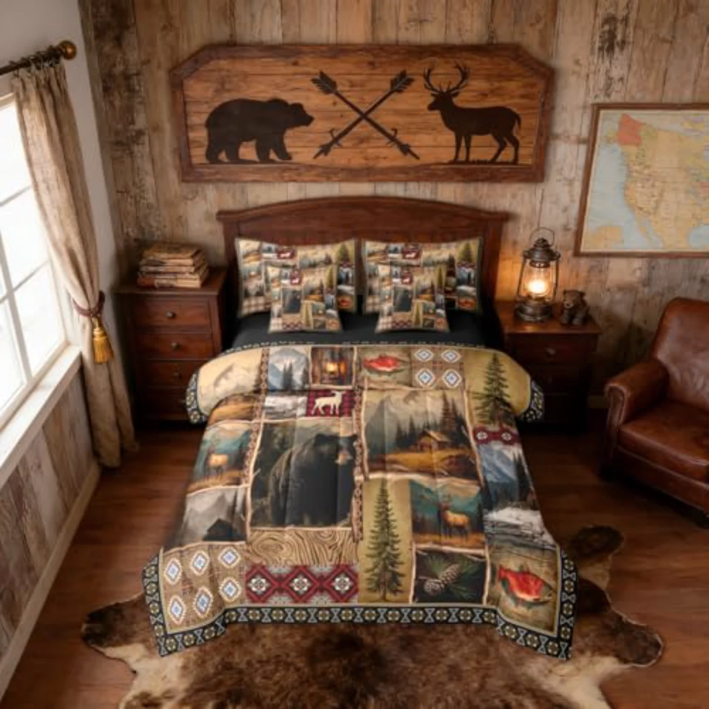 Bear Cabin Plaid Comforter Set, King
