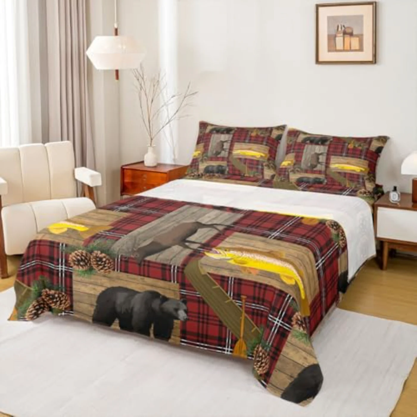 Bear Deer Moose Black Red Sheet Set, Queen
