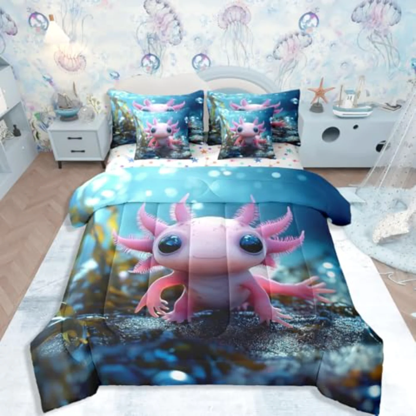 Cartoon Axolotl Comforter Set, Full