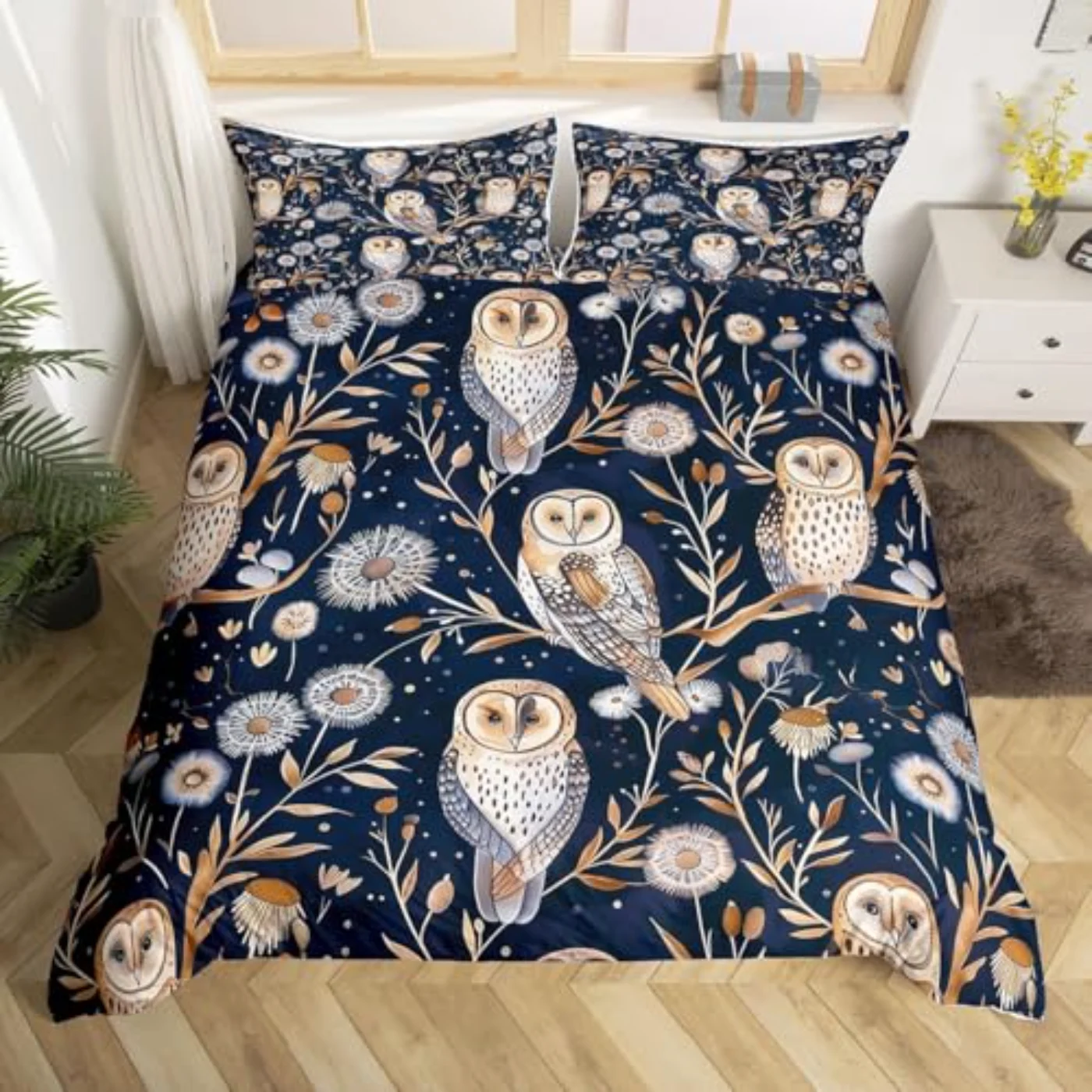 Cartoon Animals Owl Family Birds Duvet Cover, King