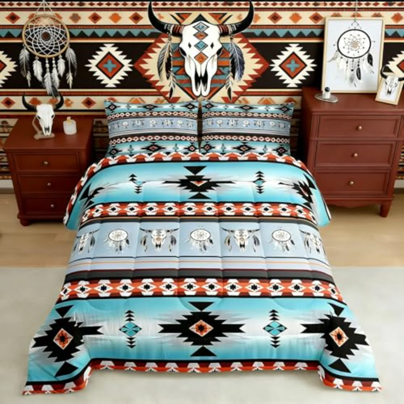 Western Comforter Set, Queen, Blue & Navy