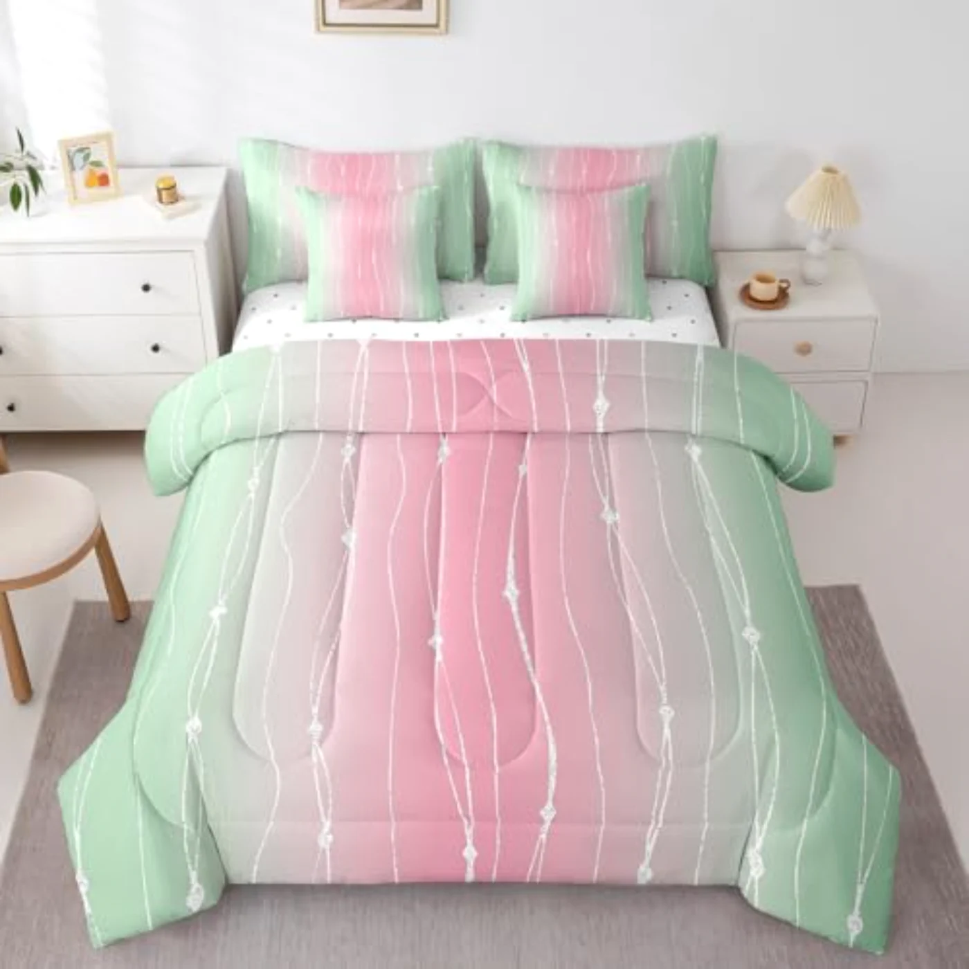 Sage Green Pink - Girls Comforter Set, Full