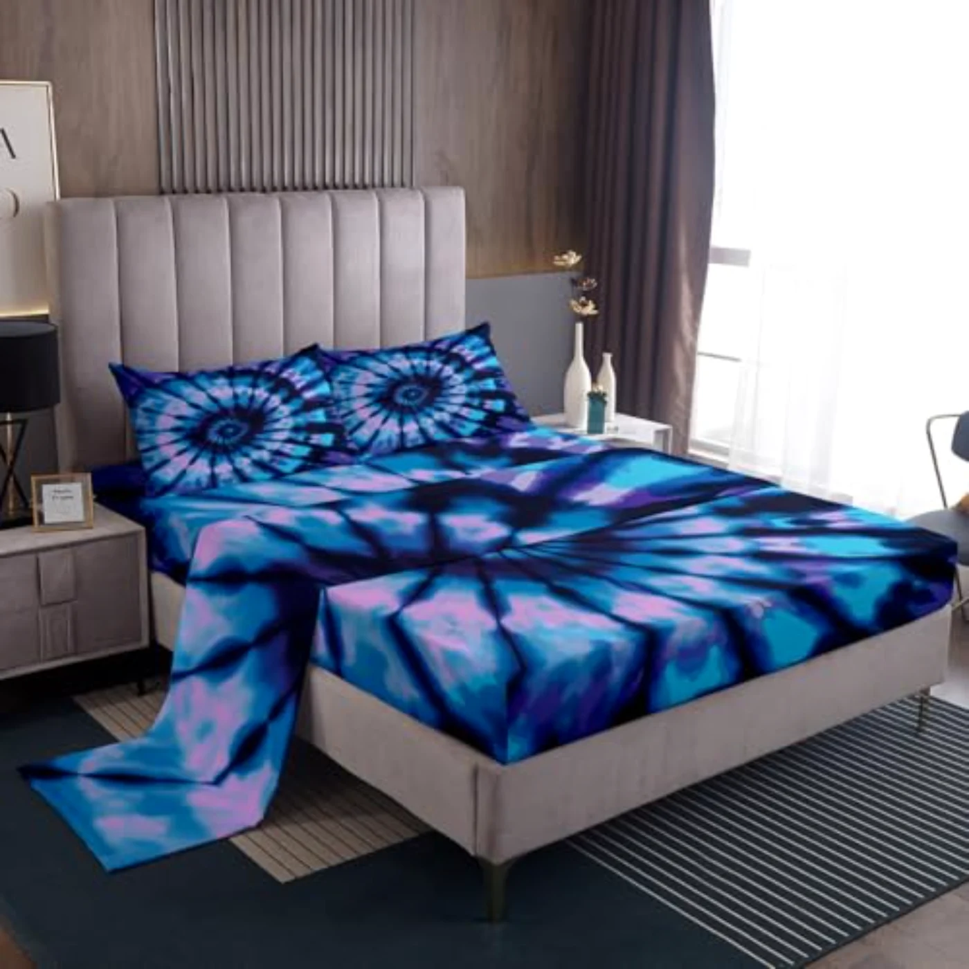 Purple Tie Dye Fitted Sheet Set, King