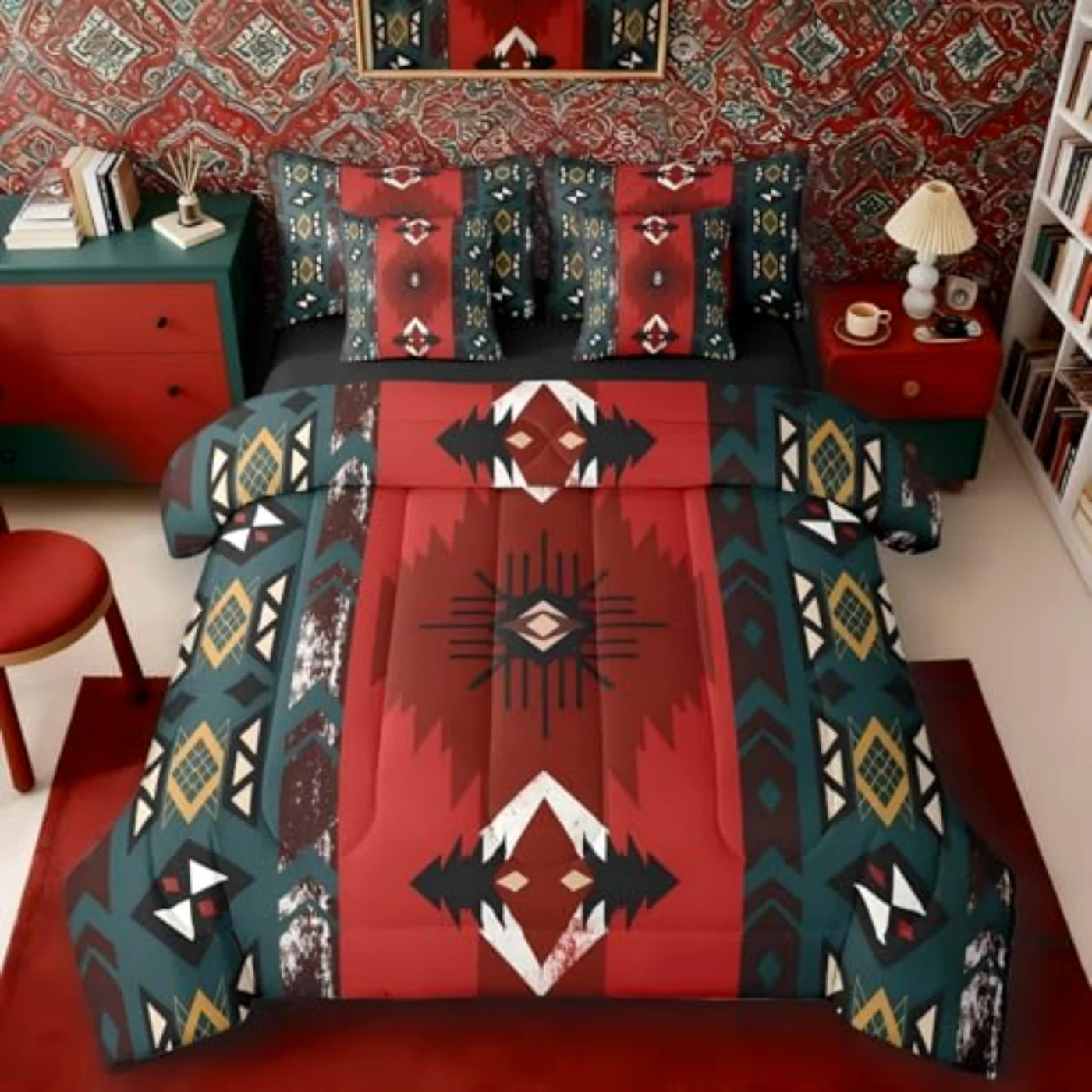 Western Sheets Comforter Set, Queen, Red & Wine