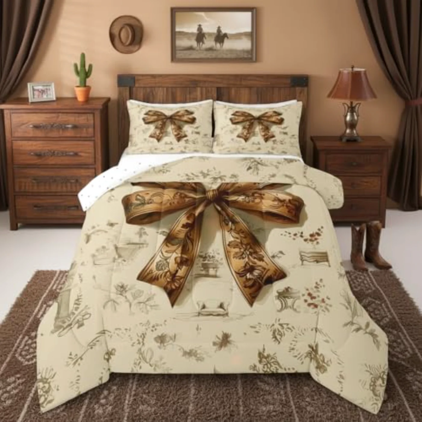 Brown Bowknot Comforter Set, Full