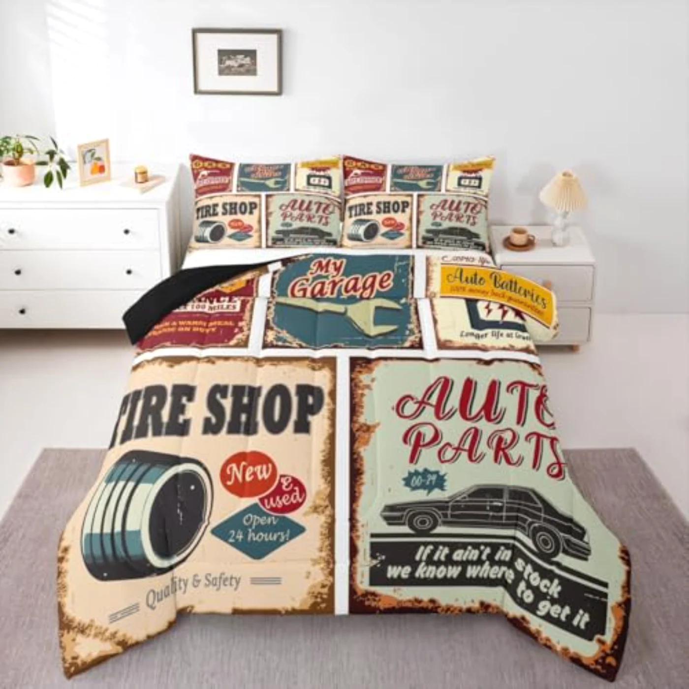 Vintage Car Signs Boys Comforter Set, Twin