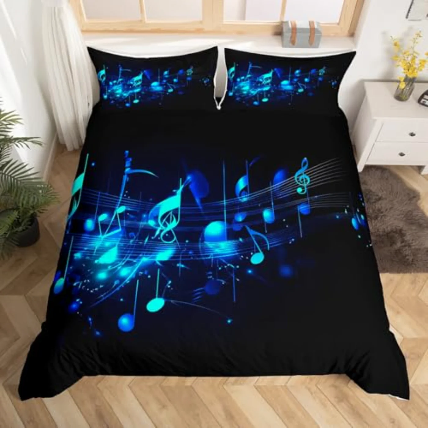 Music Note Music Themed Blue Duvet Cover, Queen