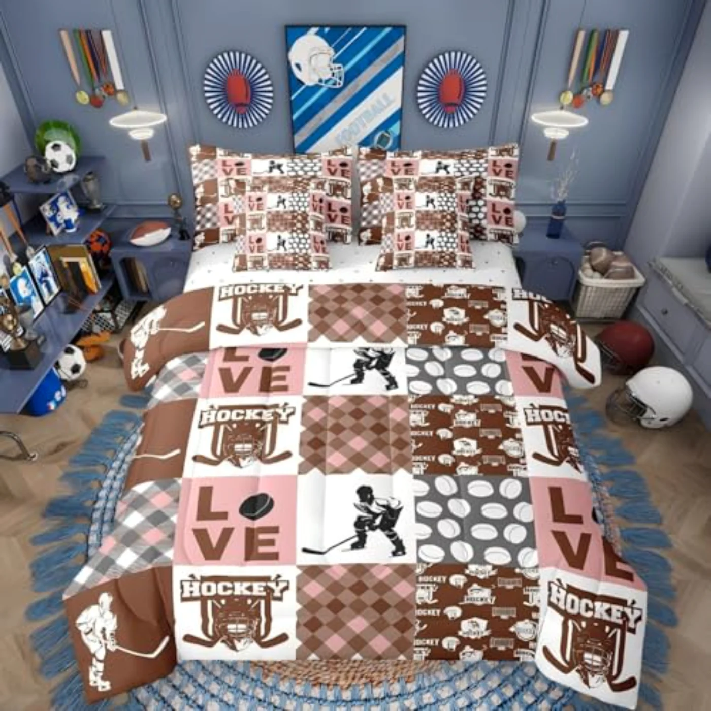 Ice Hockey Sheets Comforter Set, Full