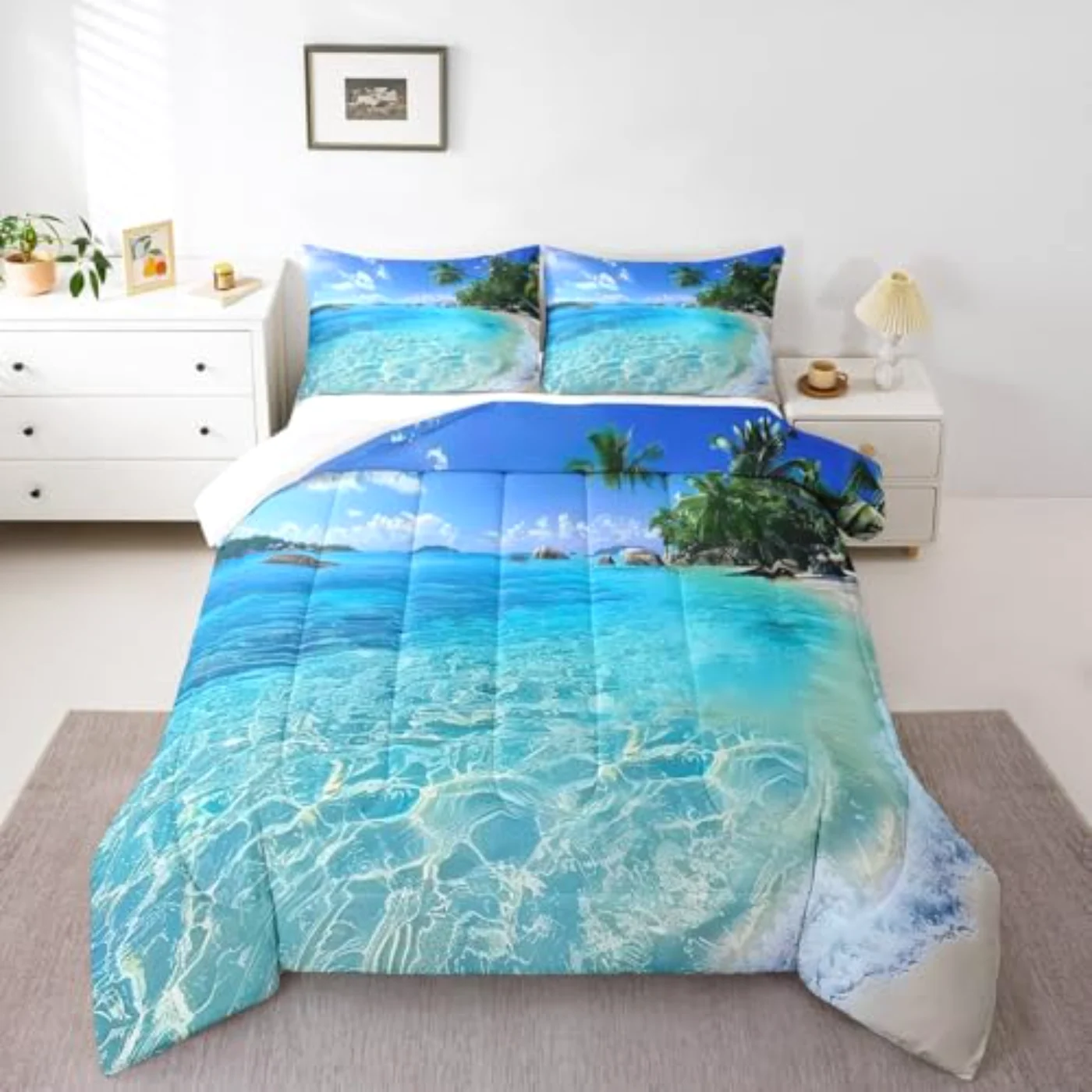 Ocean Palm Leaves Printd Down Quilt, Twin