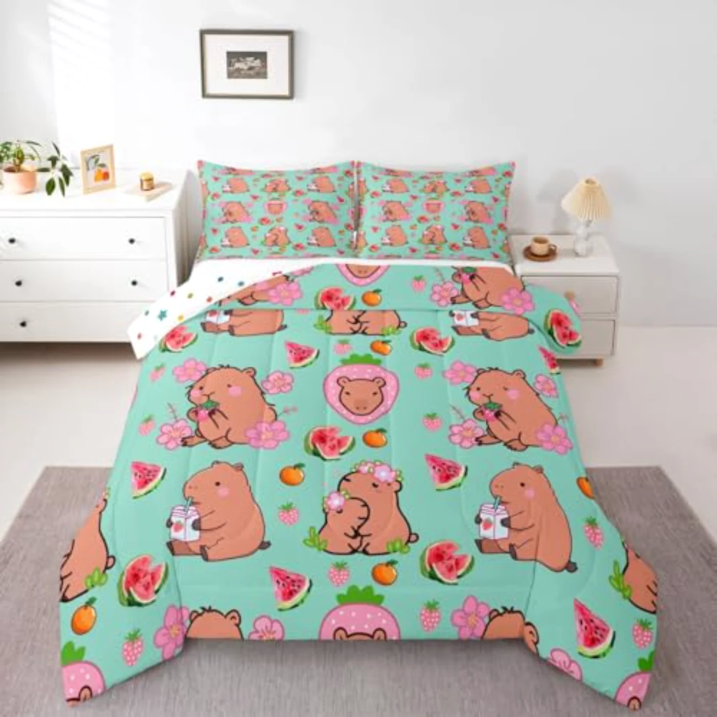 Capybara Lover Cartoon Rodent Animal Quilt, Twin