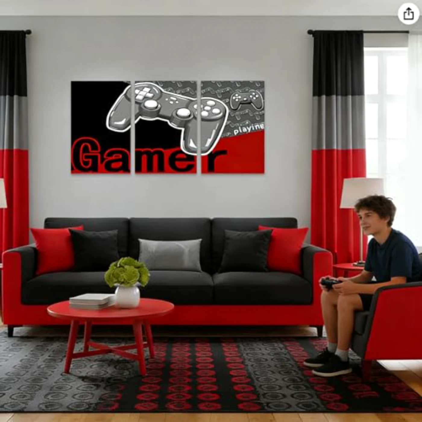 Gamer Canvas Wall Art Wall Hanging, Red & Wine