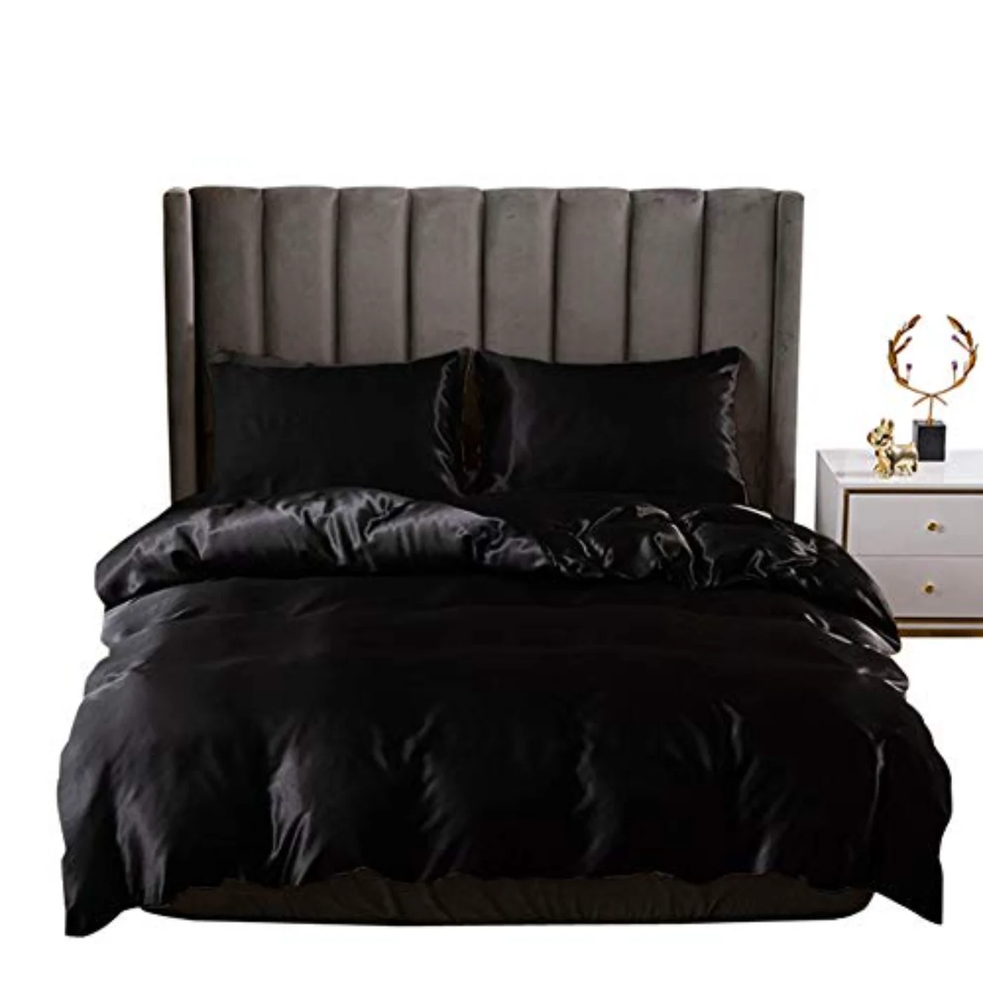 Black Silk Silk Like Satin Duvet Cover, Full