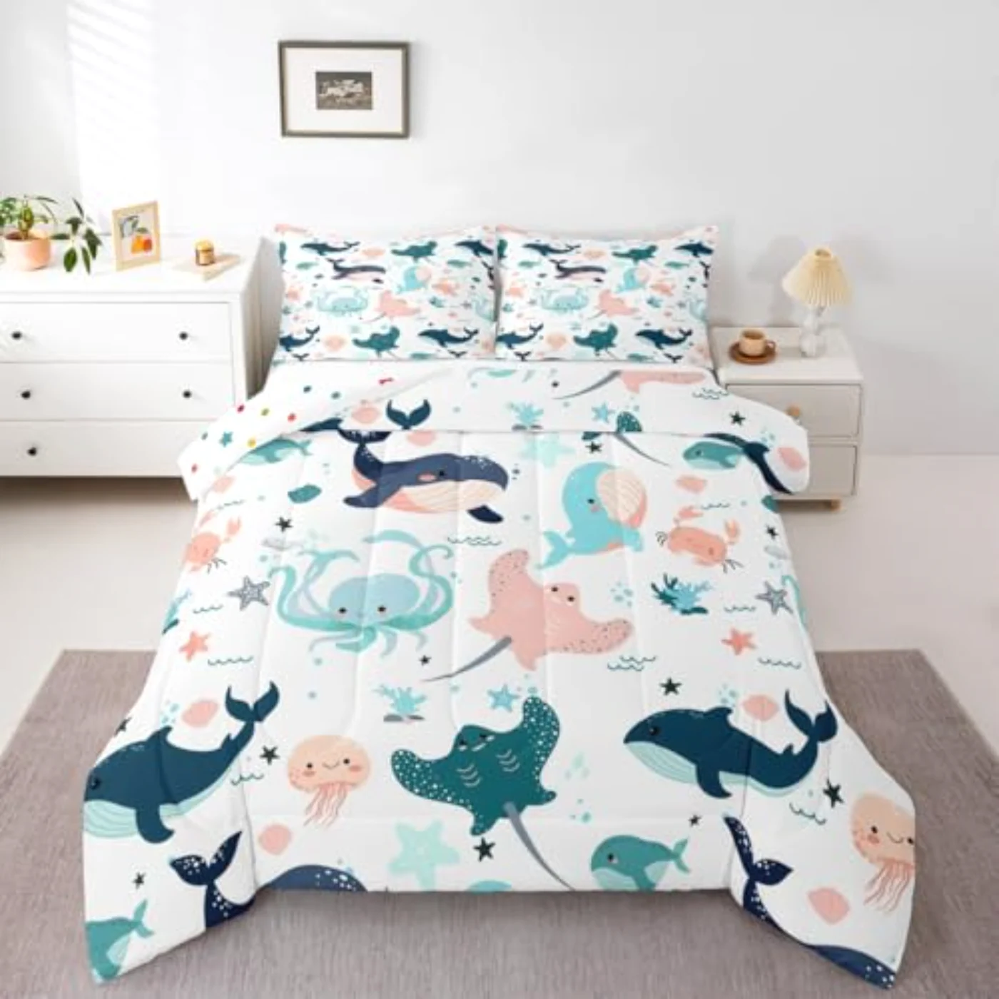 Kids Whale Insert Cute Dolphin Quilt, Full