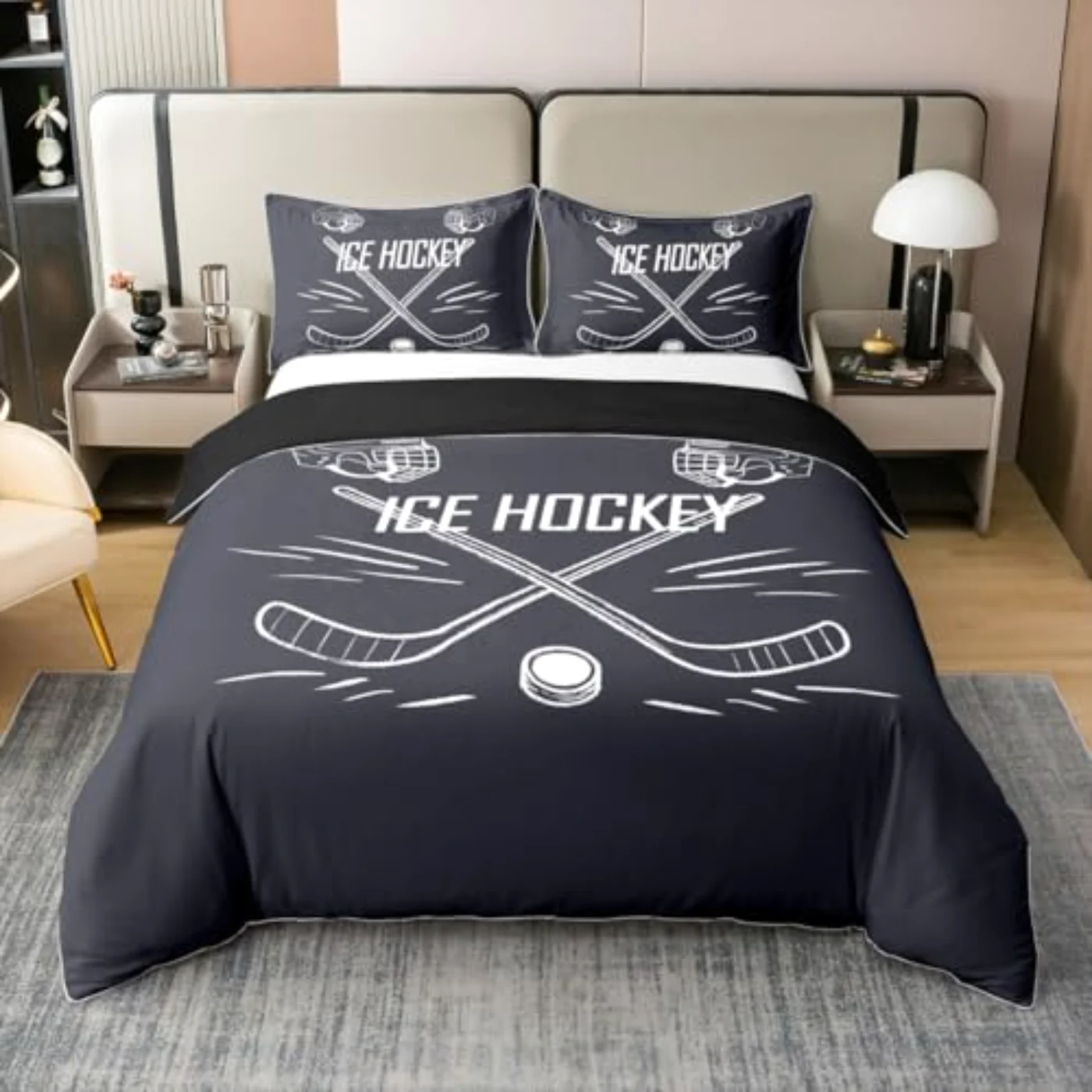Ice Hockey Cotton Boys Kids Duvet Cover, King