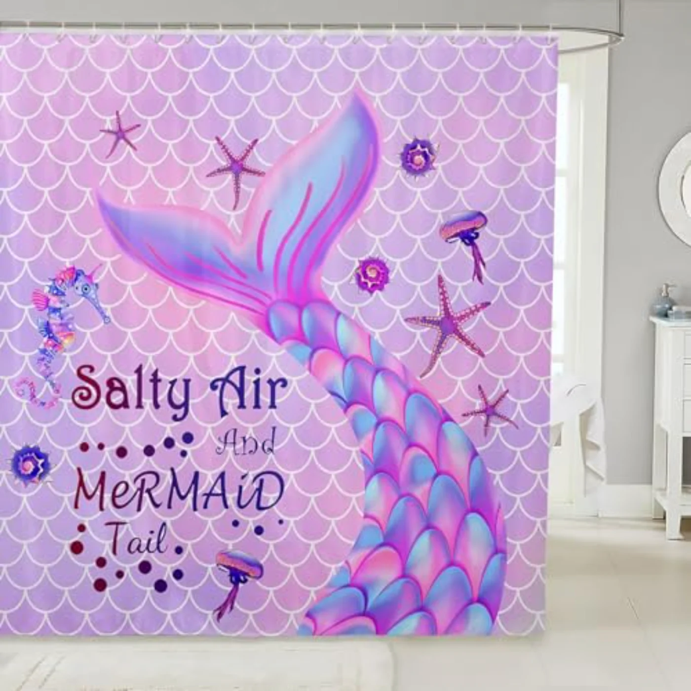 Kids Shower Curtain Girls Mermaid Shower Curtain