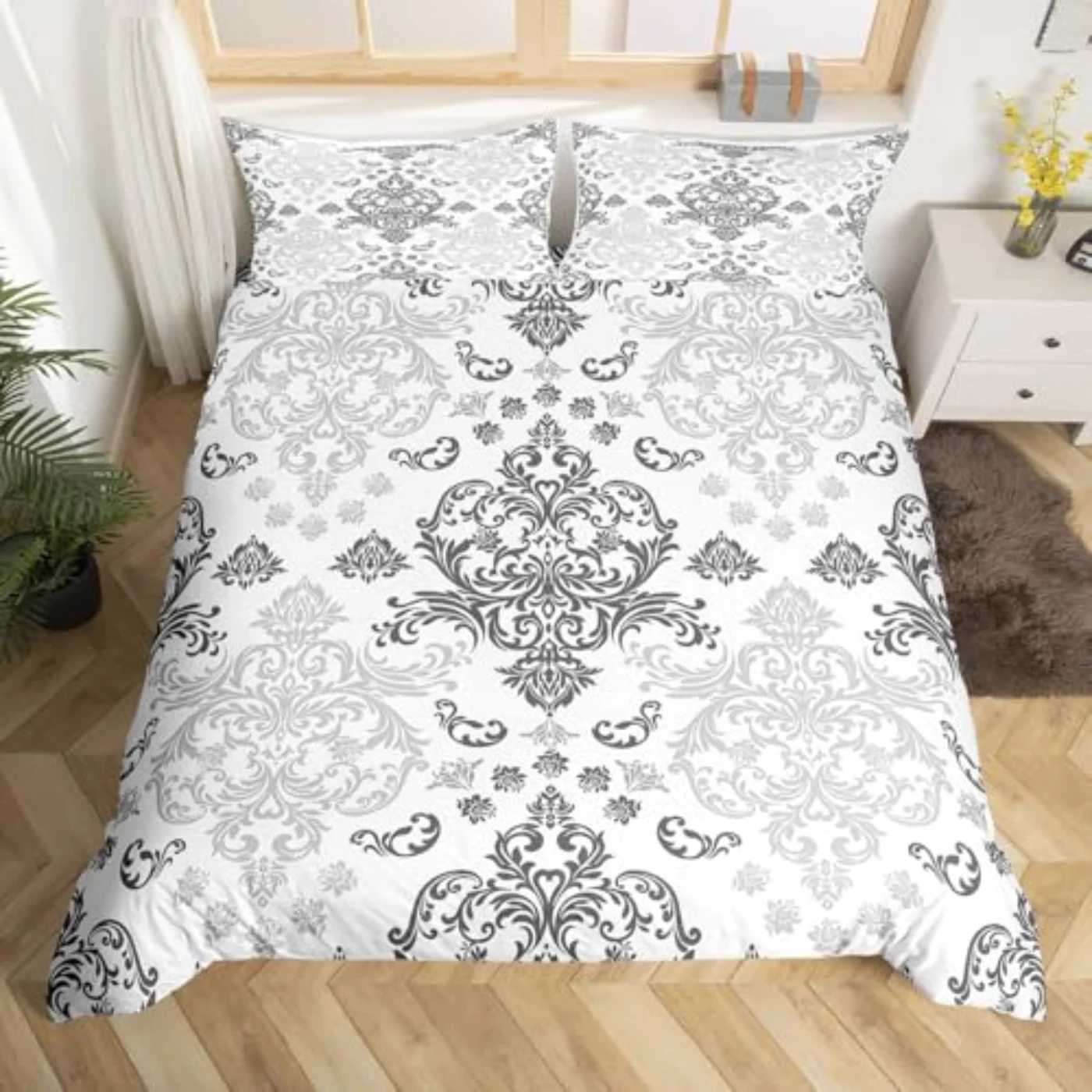 Black Damask Mandala Paisly Kids Duvet Cover, King