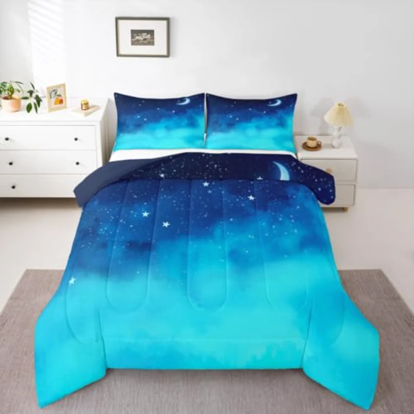 Kawaii Comforter Set, Twin, Blue & Navy