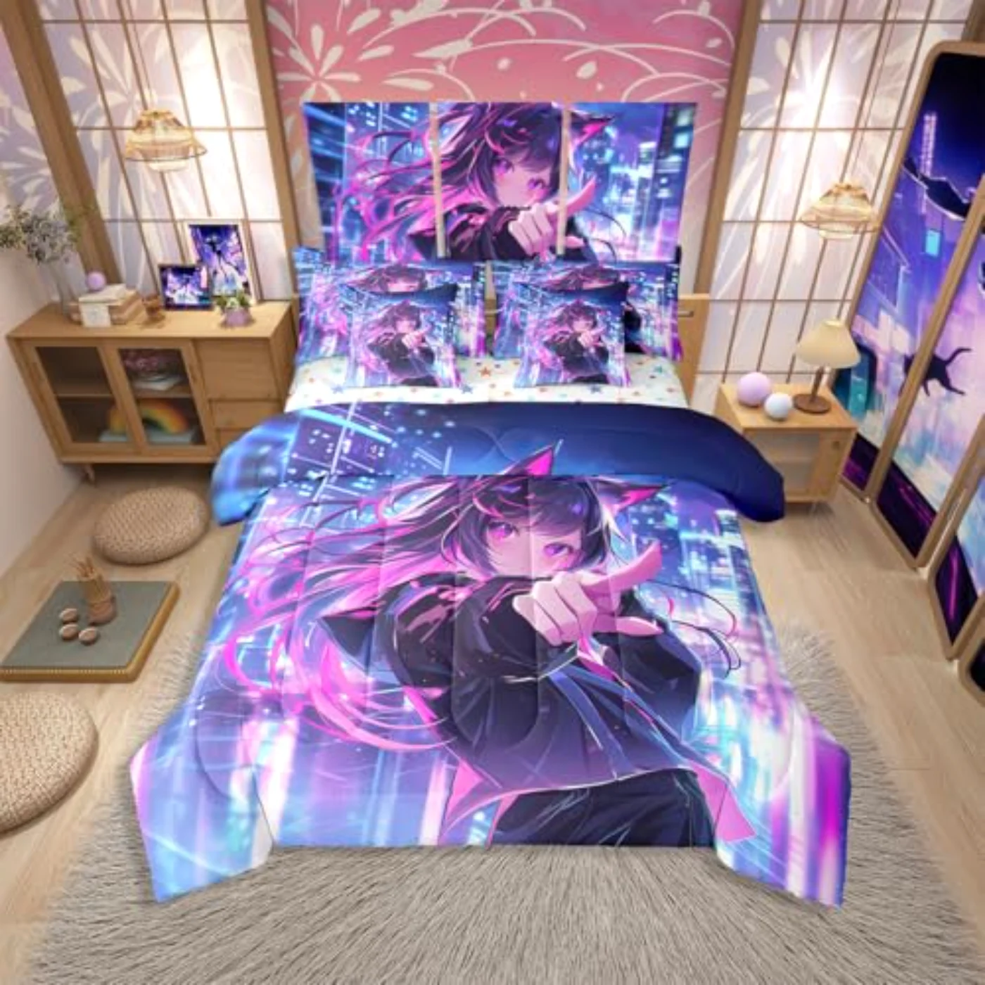 Kids Anime Girl In Bag Comforter Set, Twin