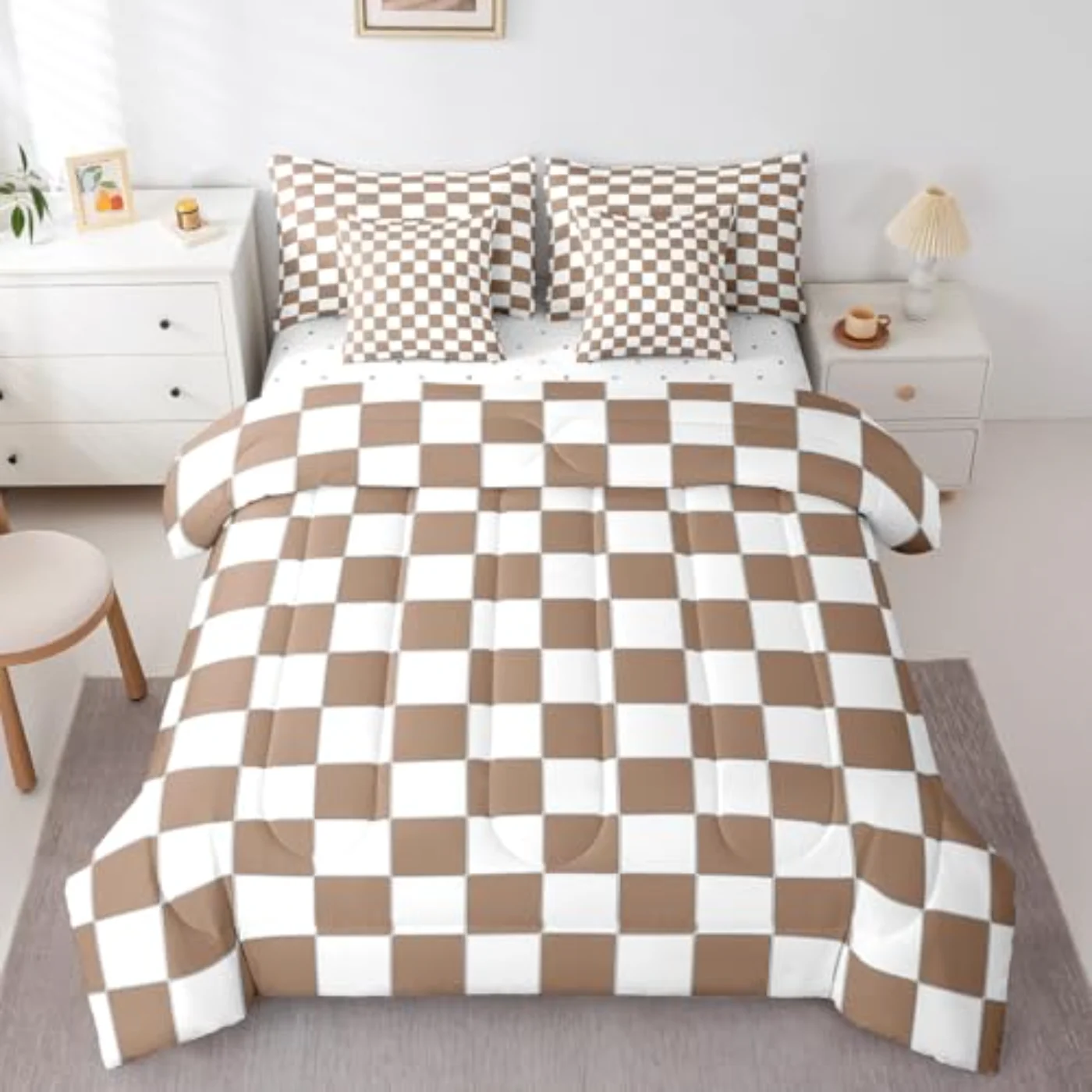 Geometric Checkered In Bag White Comforter Set, Twin