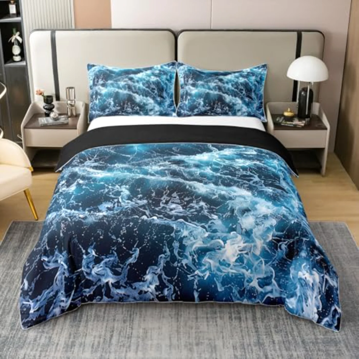 Organic Cotton Blue Waves Ocean Duvet Cover, King