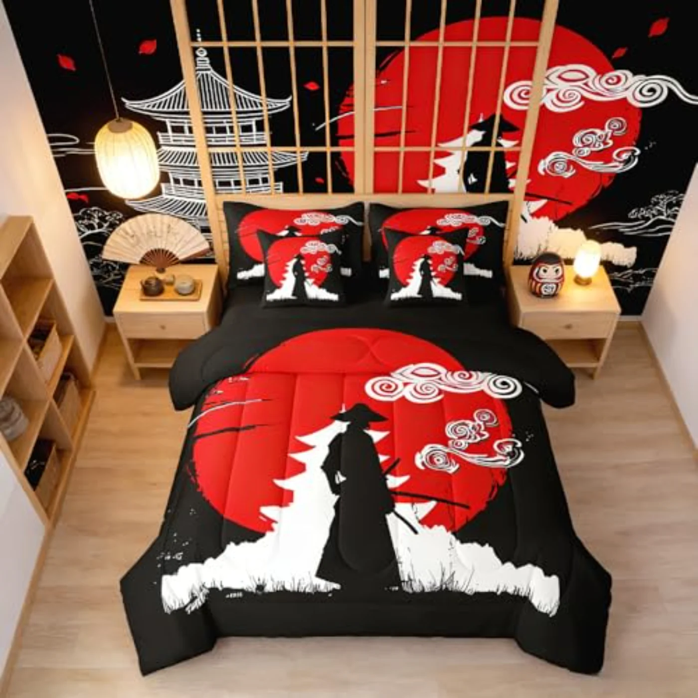 Samurai Sunset Print In Bag Comforter Set, Full