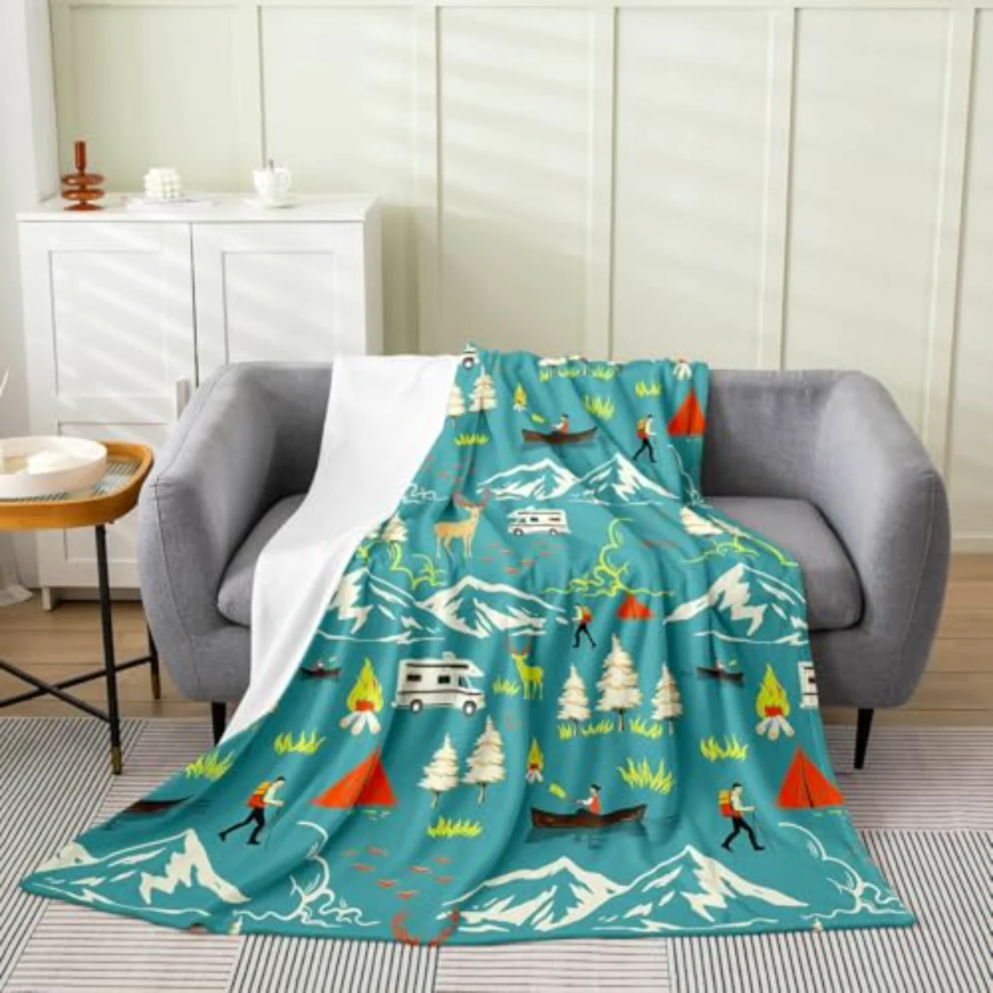 Kids Camping Throw Blanket Throw, Twin