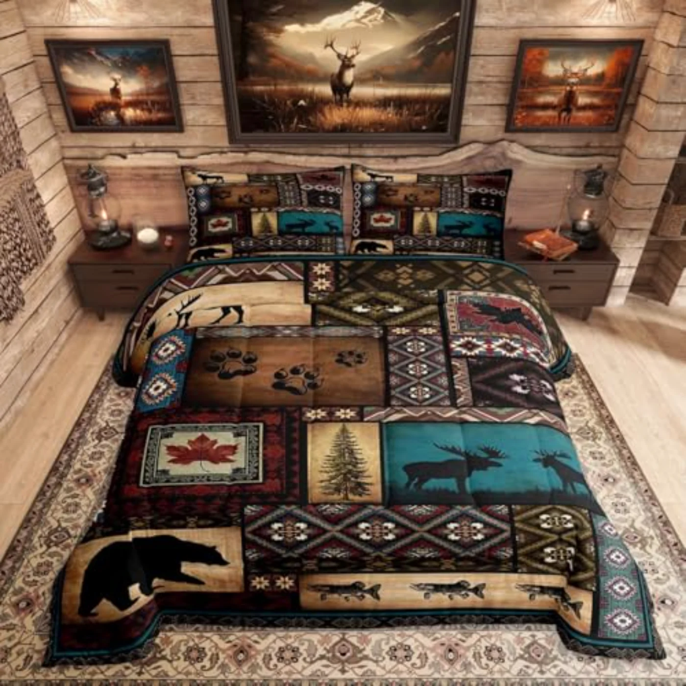 Rustic Cabin Lodge Kids Teens Comforter Set, Queen