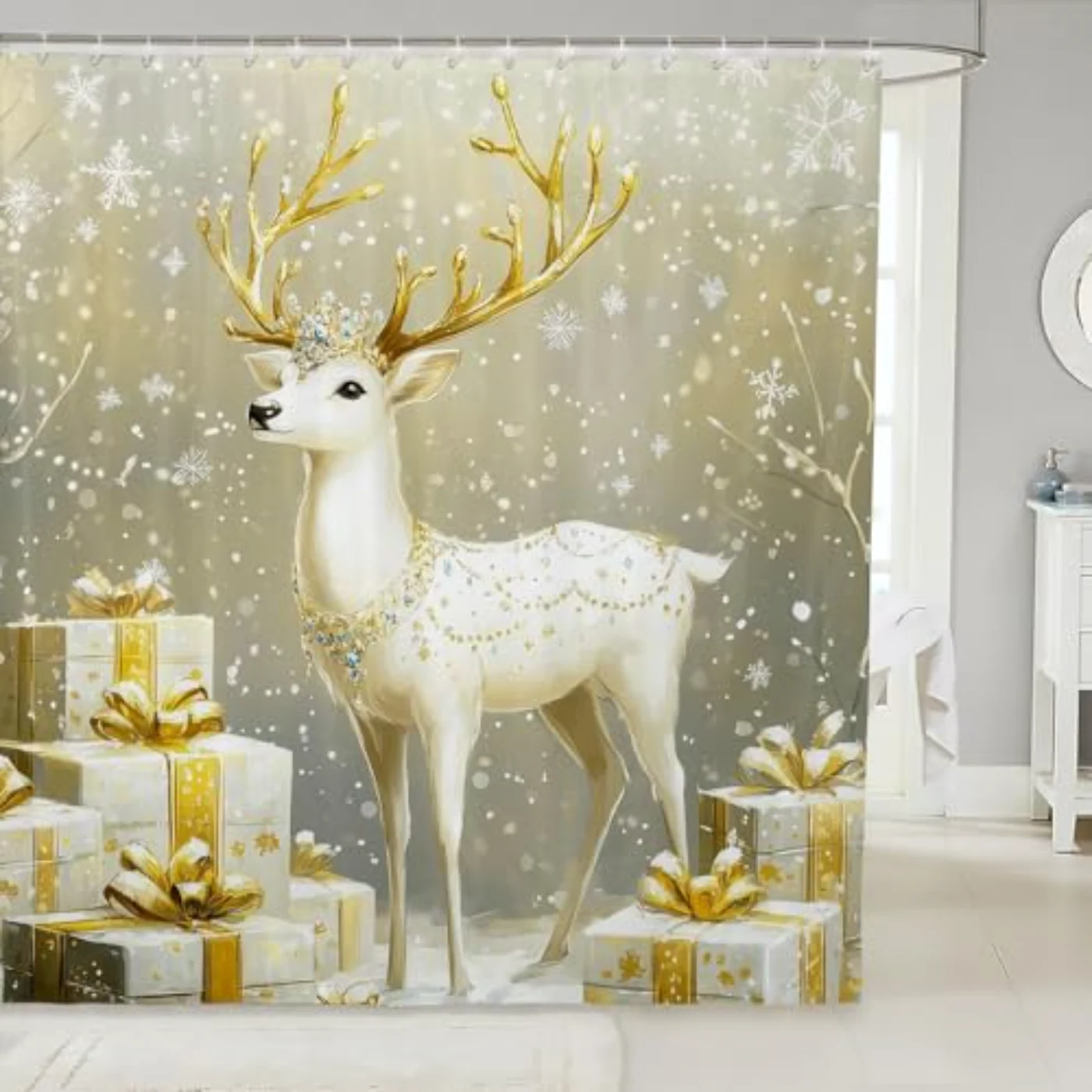 Gold Reindeer W X L Shower Curtain