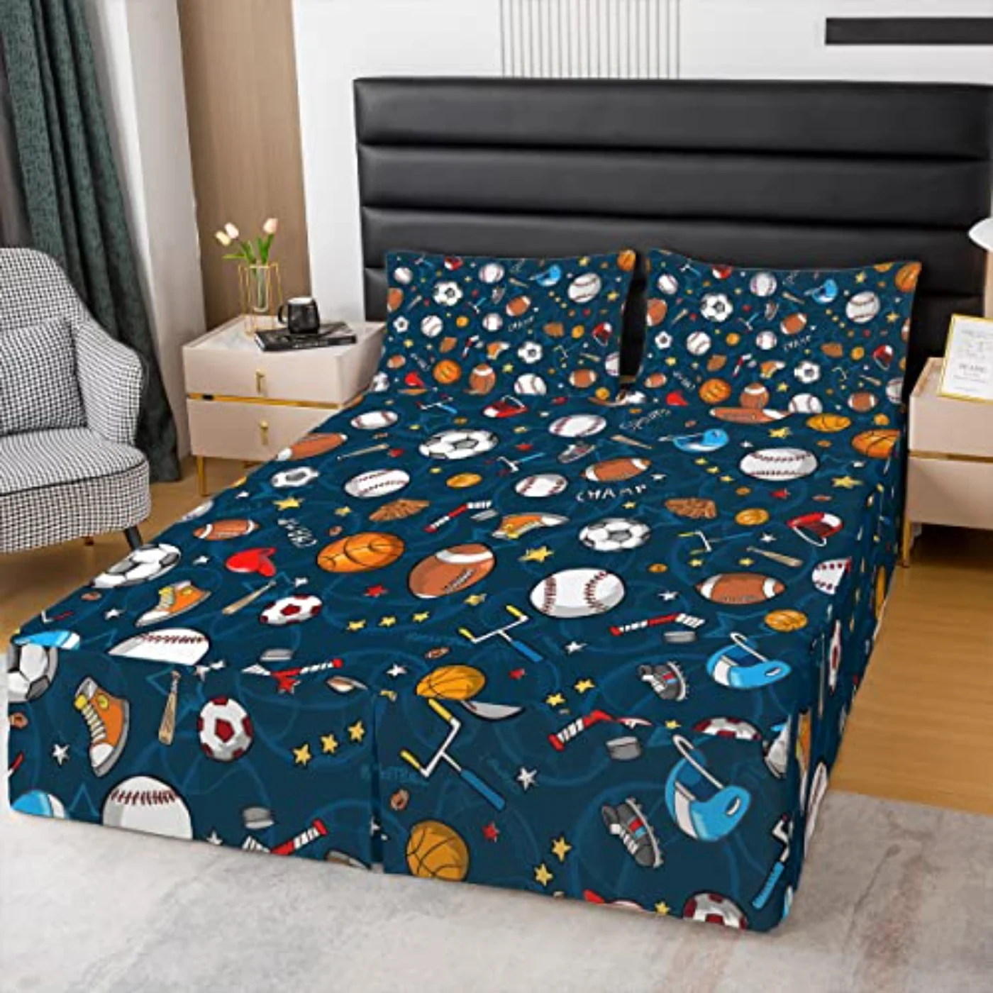 Basketball Skirt Baseball Football Rugby Comforter Set, Full