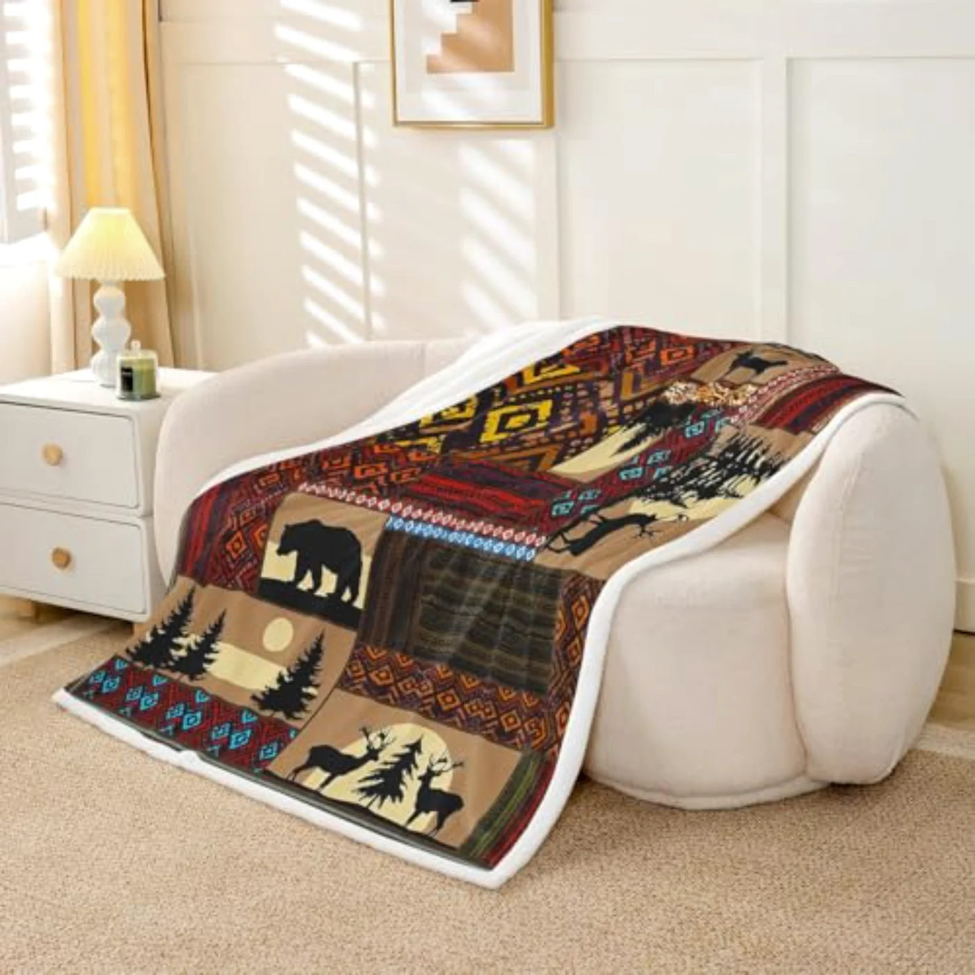 Deer Moose Bear Fleece Blanket Throw, Twin