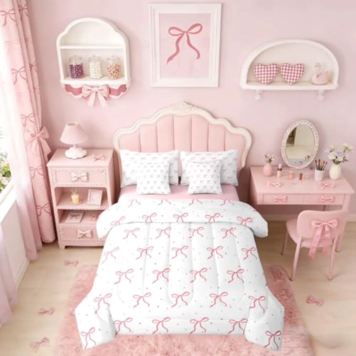 Girls Pink Bowknot - Comforter Set, Full