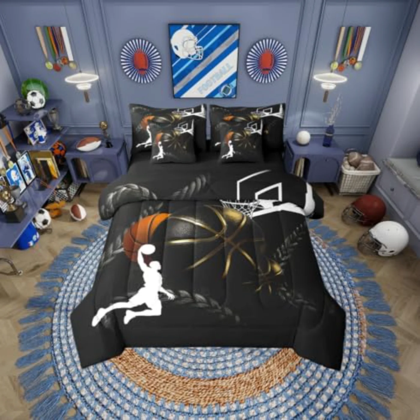 Boys Athlete Gaming Basketball Black Comforter Set, Twin