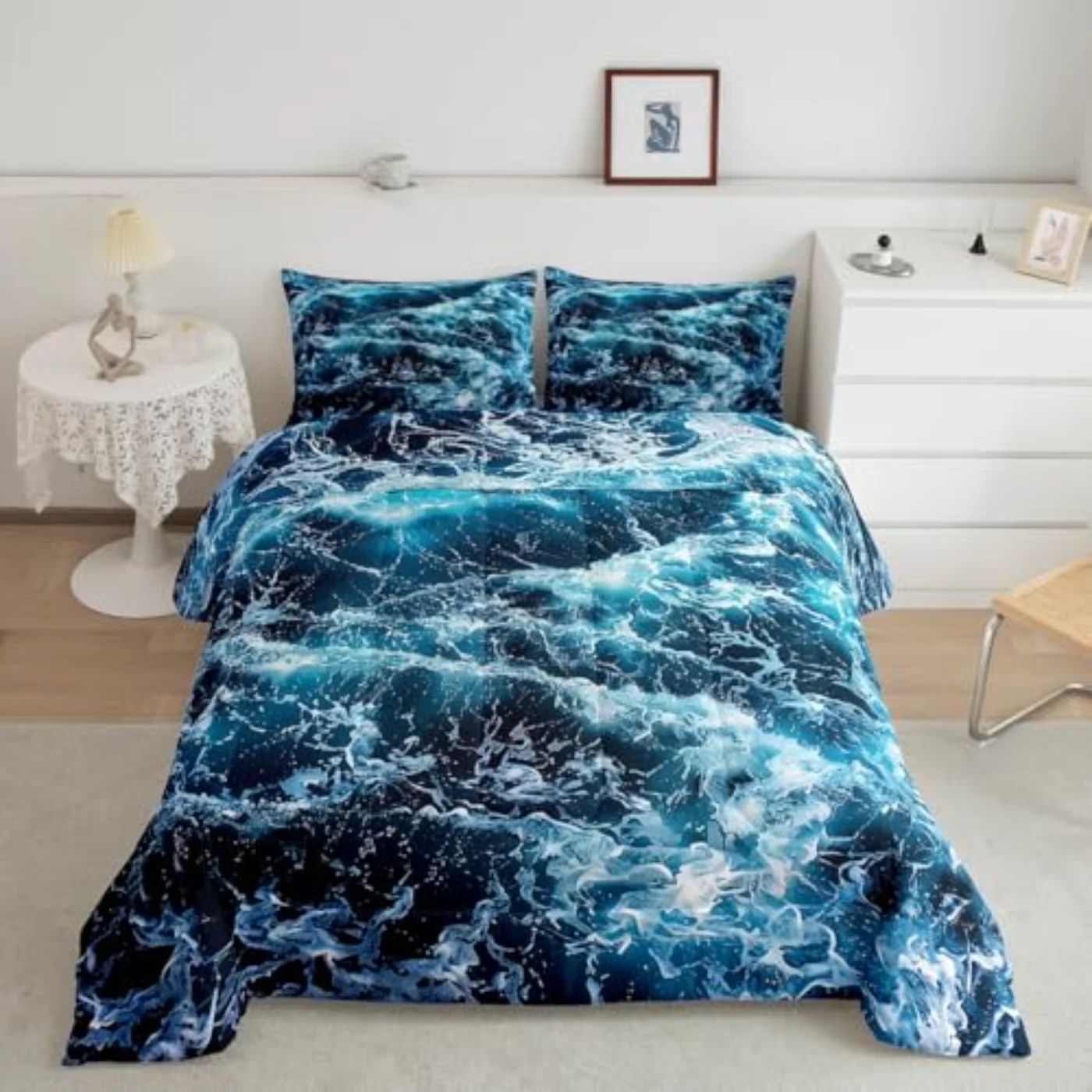 Blue Waves Ocean Sea Summer Comforter Set, King