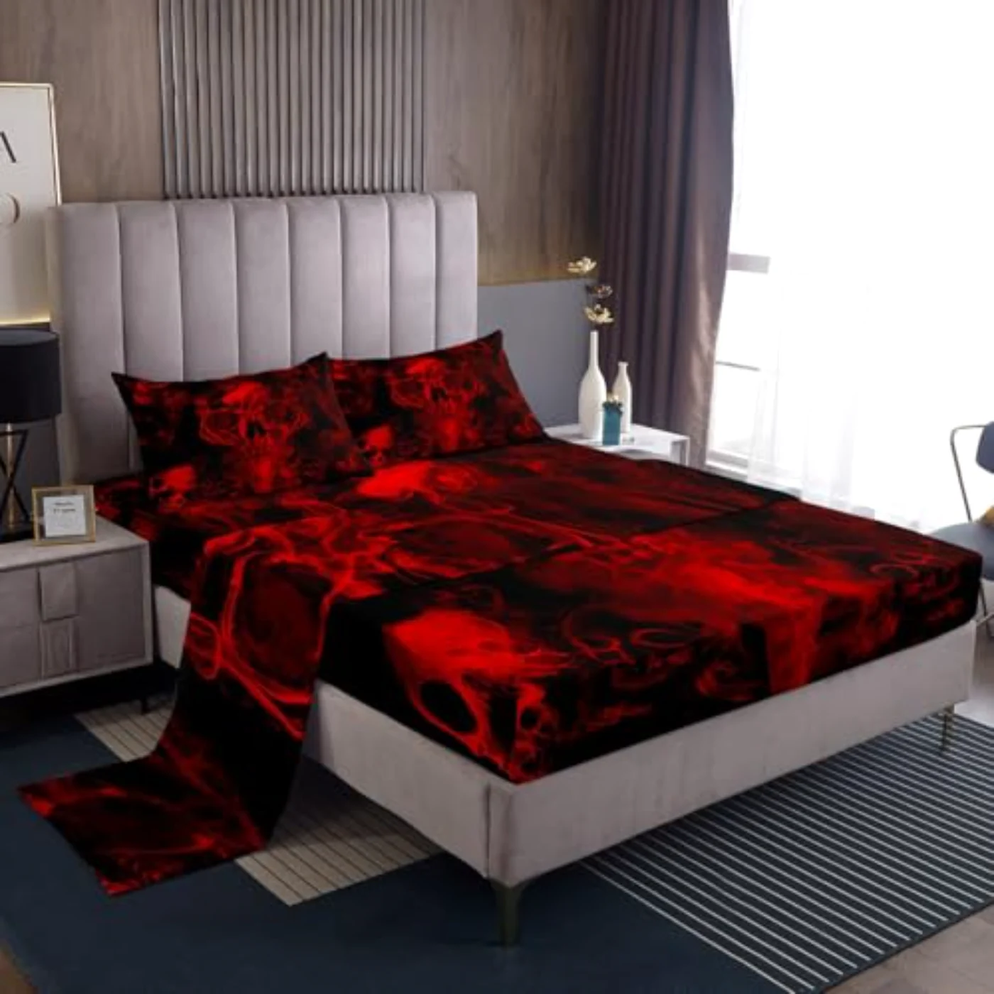 Gothic Skull Sheets Red Black Sheet Set, King