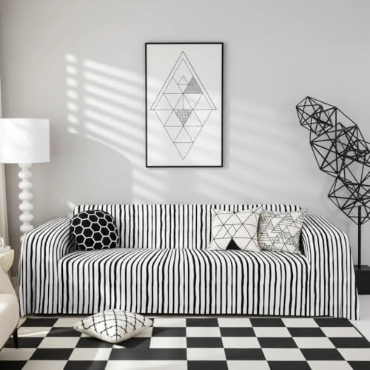 Black White Ticking Stripes Sofa Comforter Set