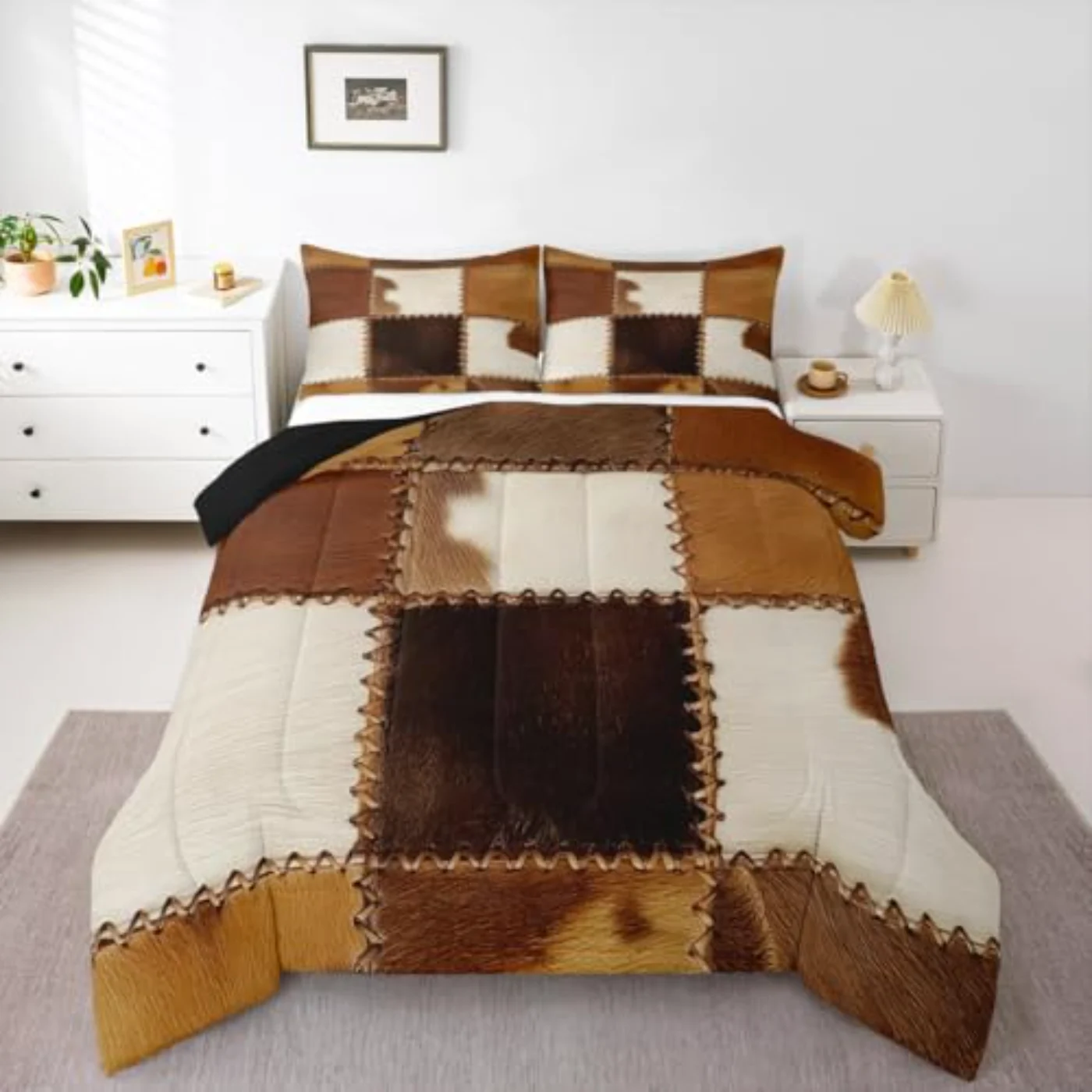 Cowhide Patchwork Cow Fur Print Comforter (LGG6)