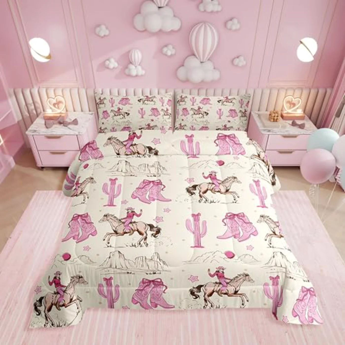 Retro Western Horse Girls Comforter Set, Twin