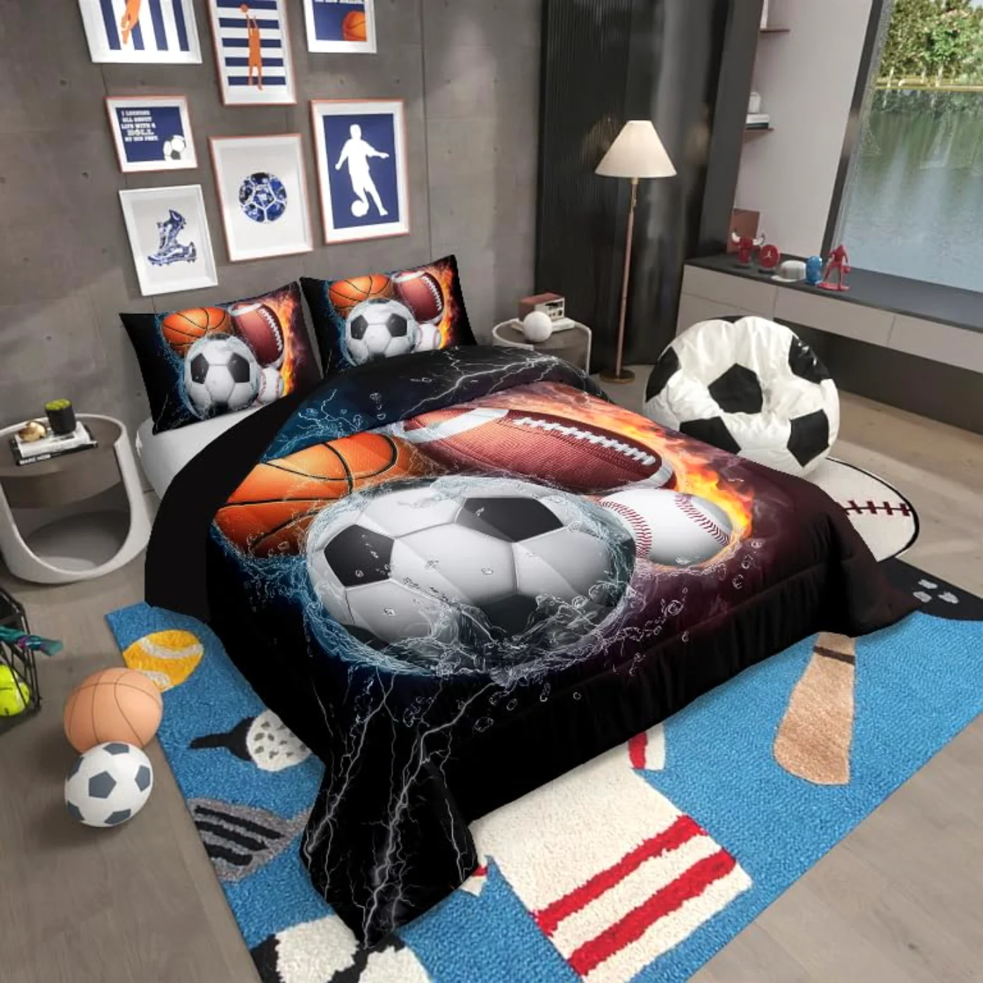 Boys Baseball Basketball Soccer Teens Quilt, Twin