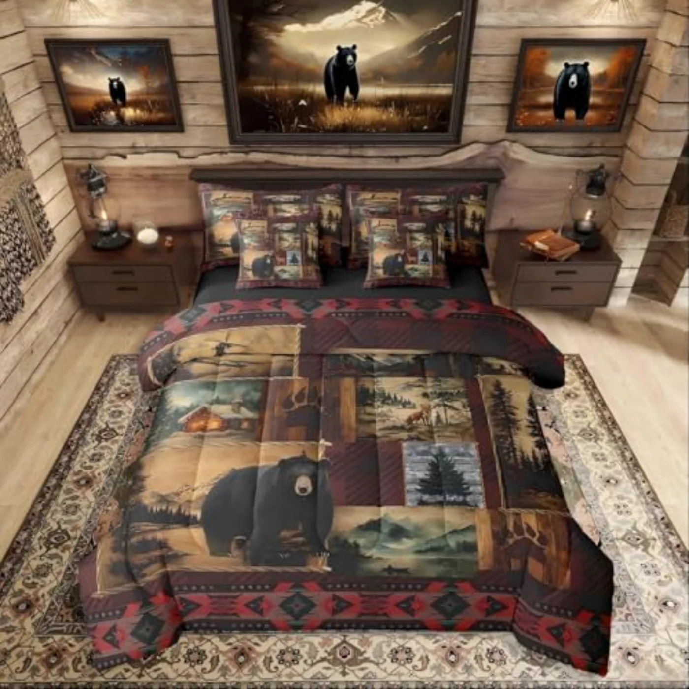 Anlters Moose Bear Hunting Comforter Set, King