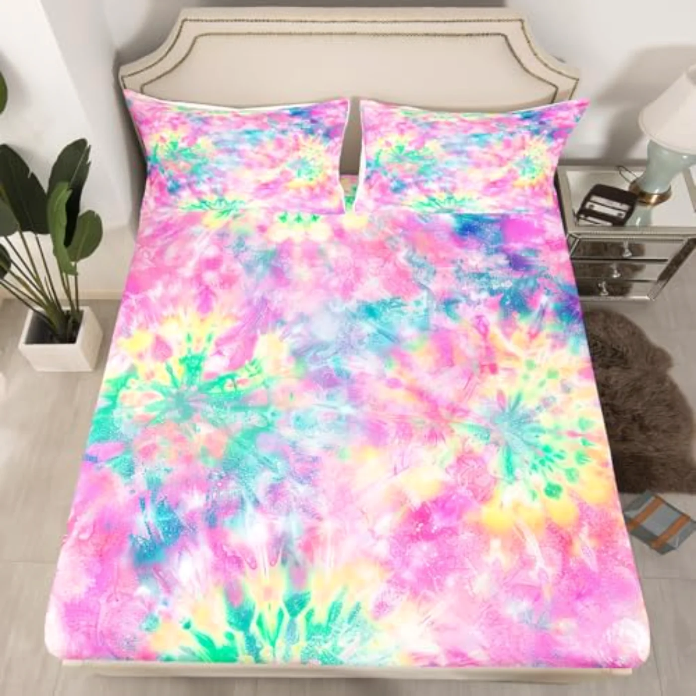 Kids Tie Dye Pink Fitted Sheet Set, Twin
