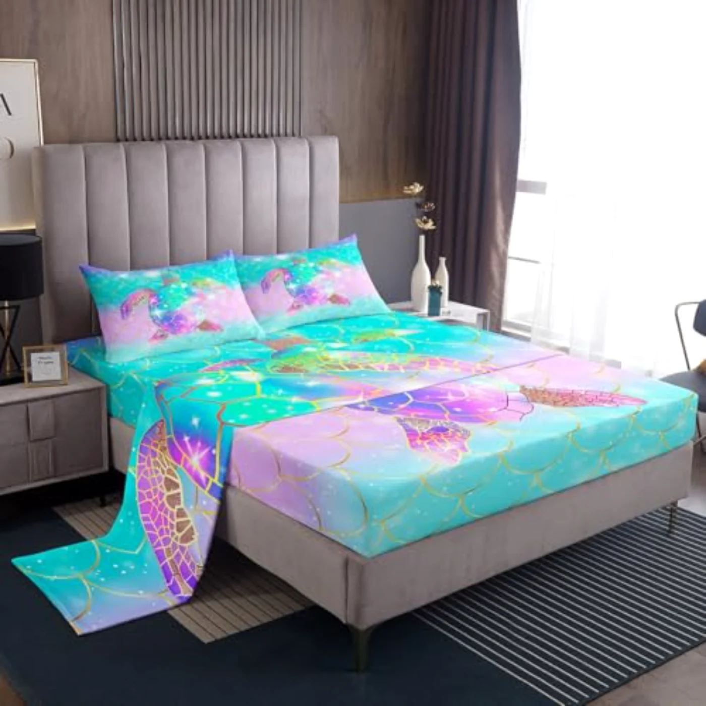 Mermaid Scales Fitted Girls Sheet Set, Full