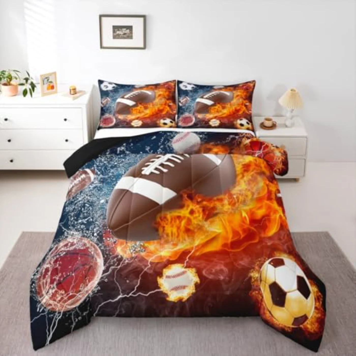 Football Rugby Sports Teen Boys Comforter Set, Twin