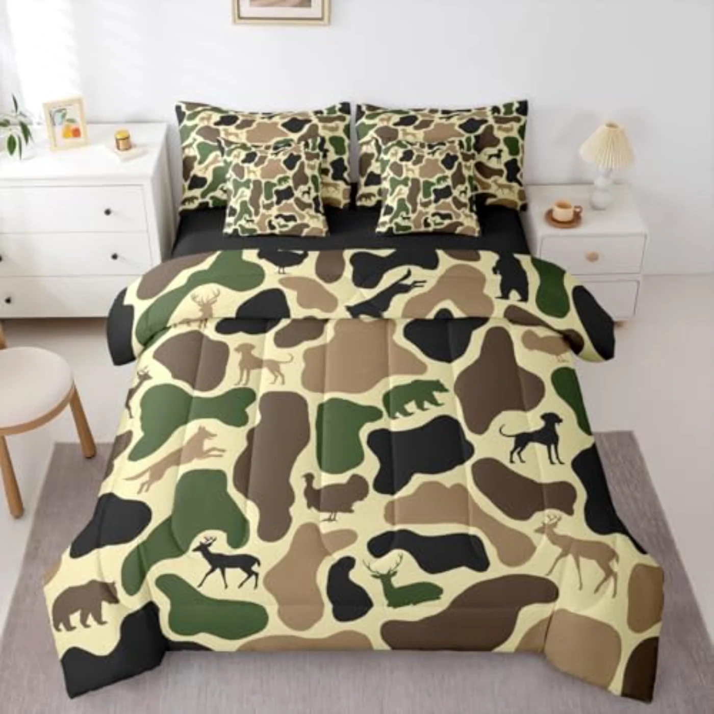 Turkey Wolf Camouflage Sheets Yellow Comforter Set, Queen