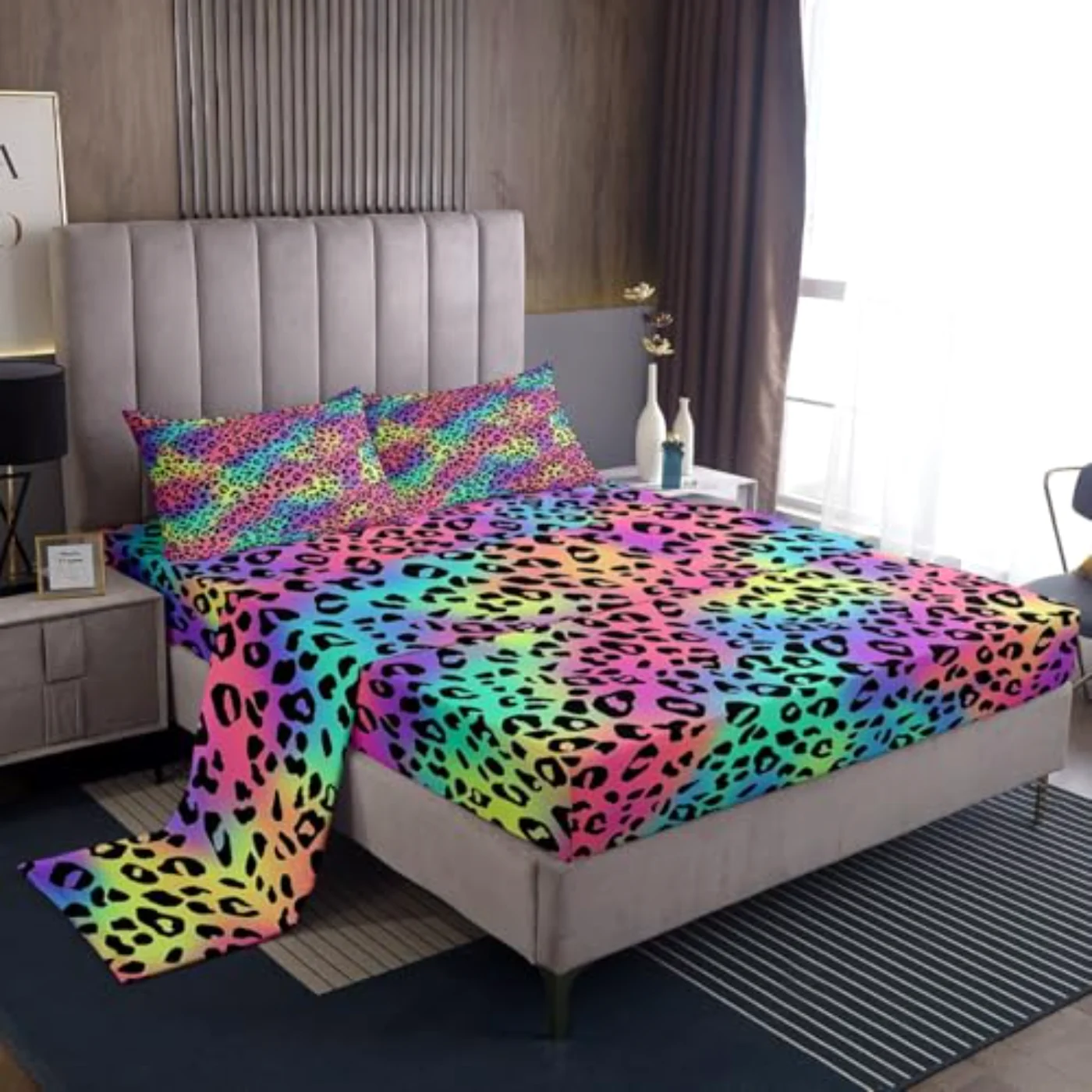 Rainbow Leopard Sheets Kids Teens Sheet Set, King