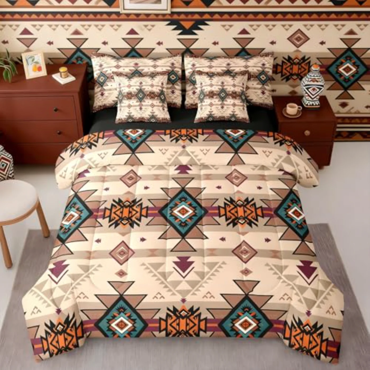 Boho Geometric Sheets Comforter Set, Full