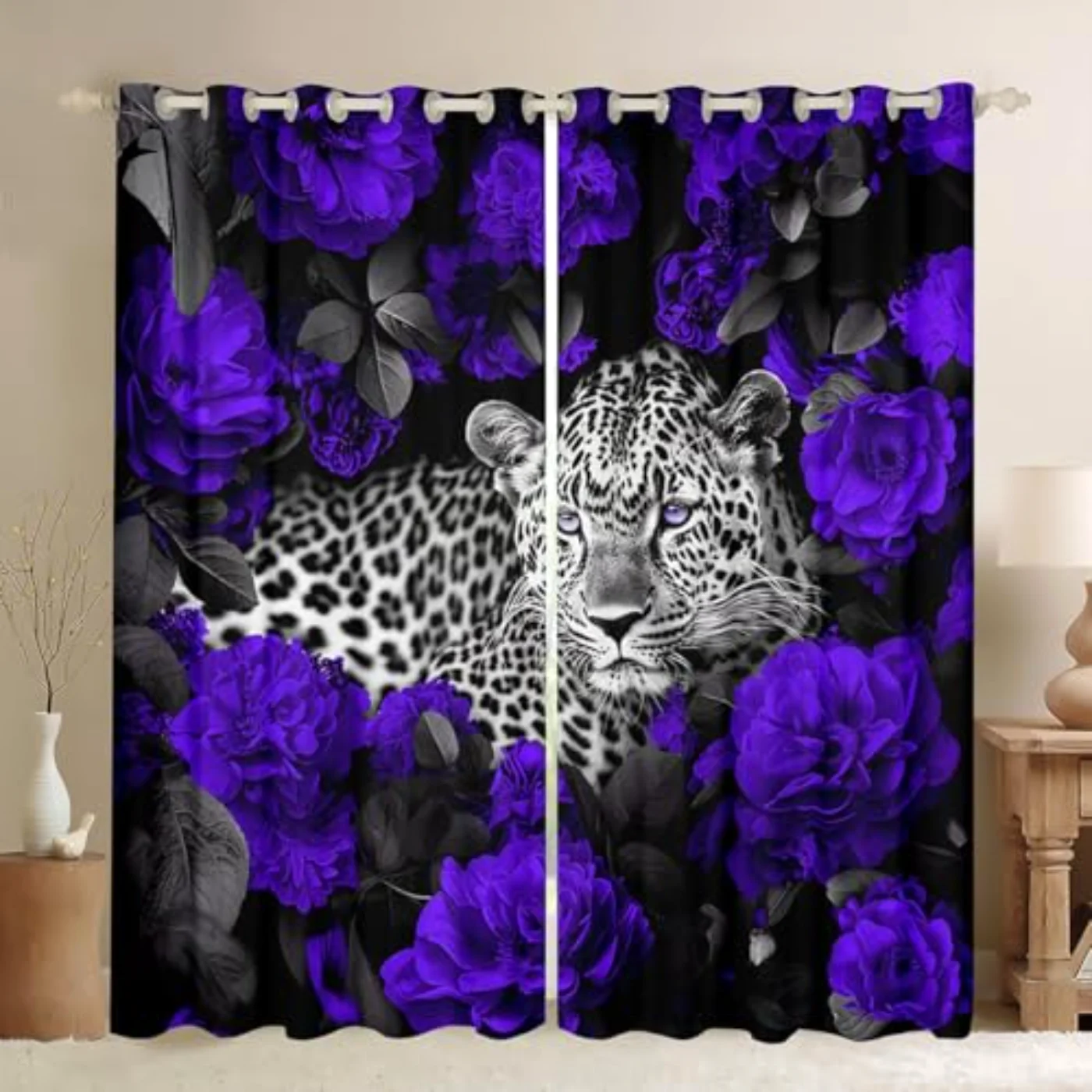 D Leopard Blackout Curtains Purple Curtains