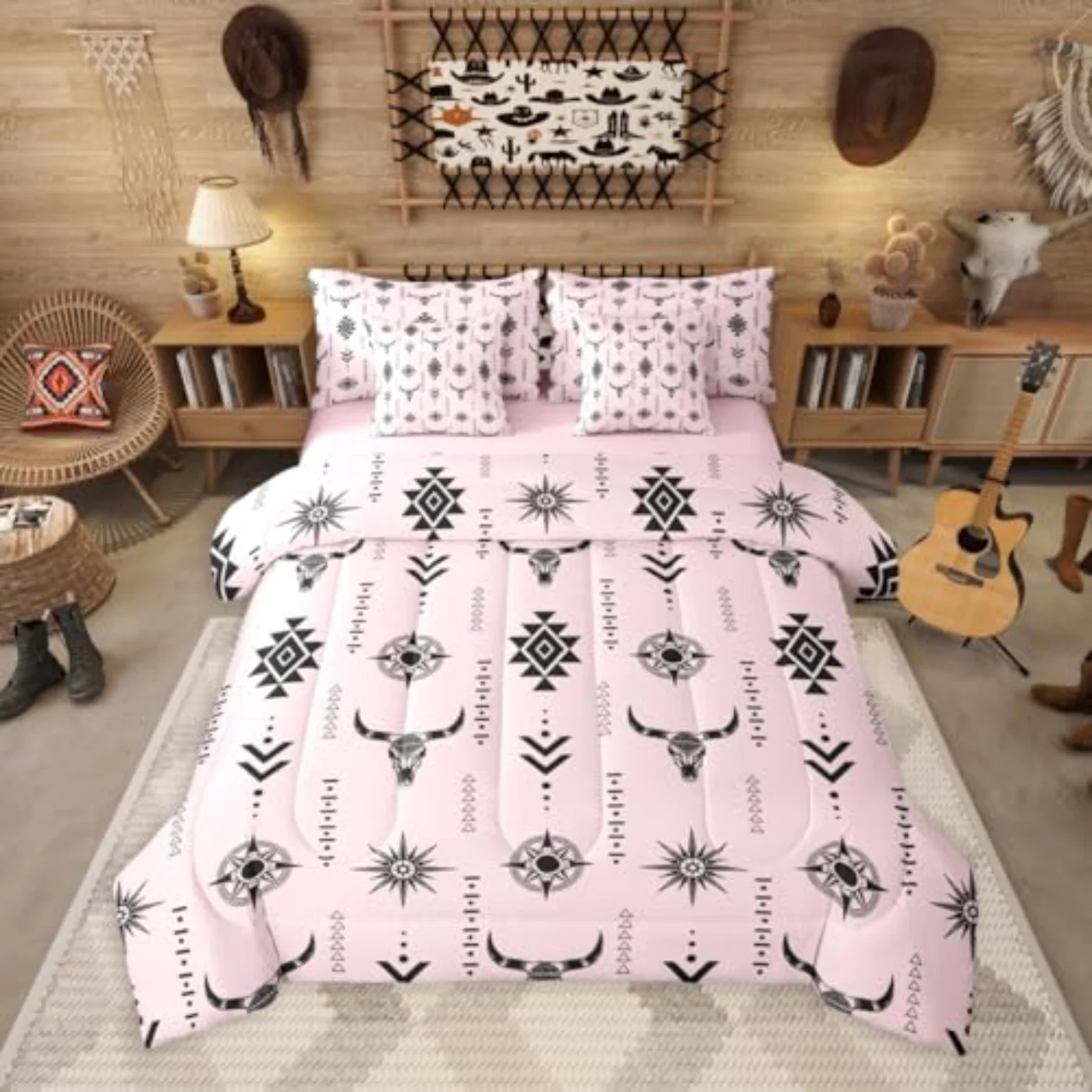 Rustic Bull Skull Comforter Set, Queen