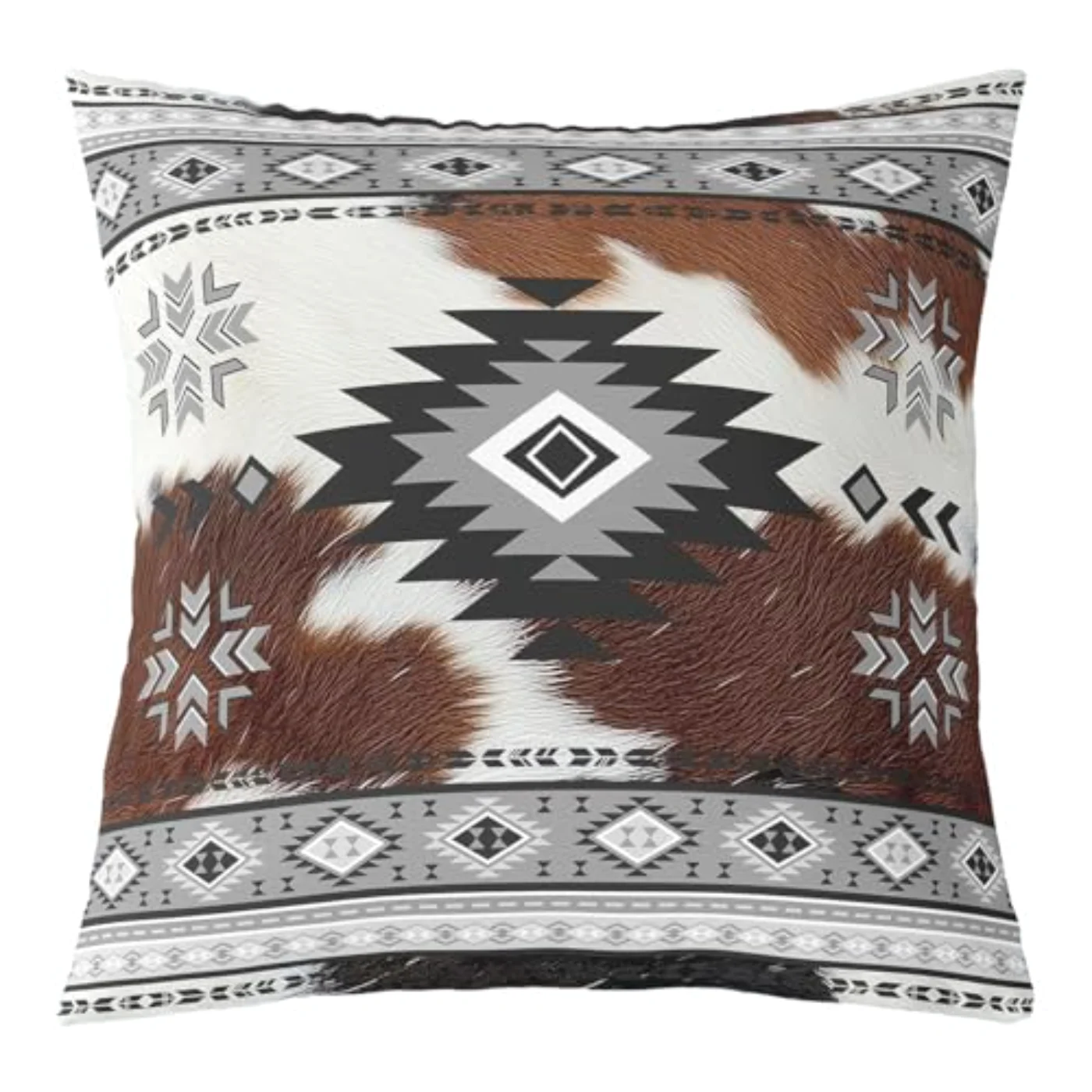 Grey Aztec Cowhide Throw Pillow Pillow Covers